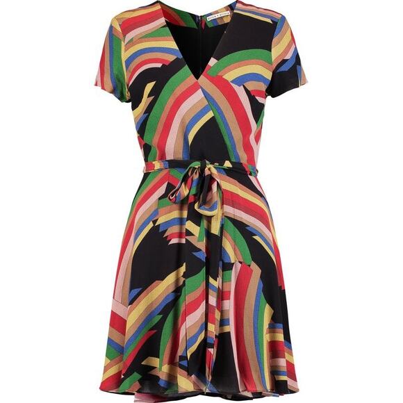 Alice + Olivia Adrianna Rainbow Print Wrap Mini Dress - Picture 2 of 16